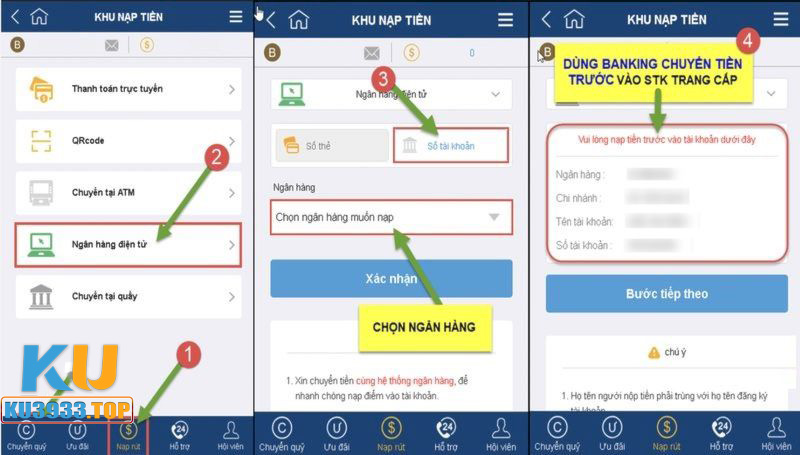 Nạp tiền KU3933 bằng hệ thống banking online cực nhanh